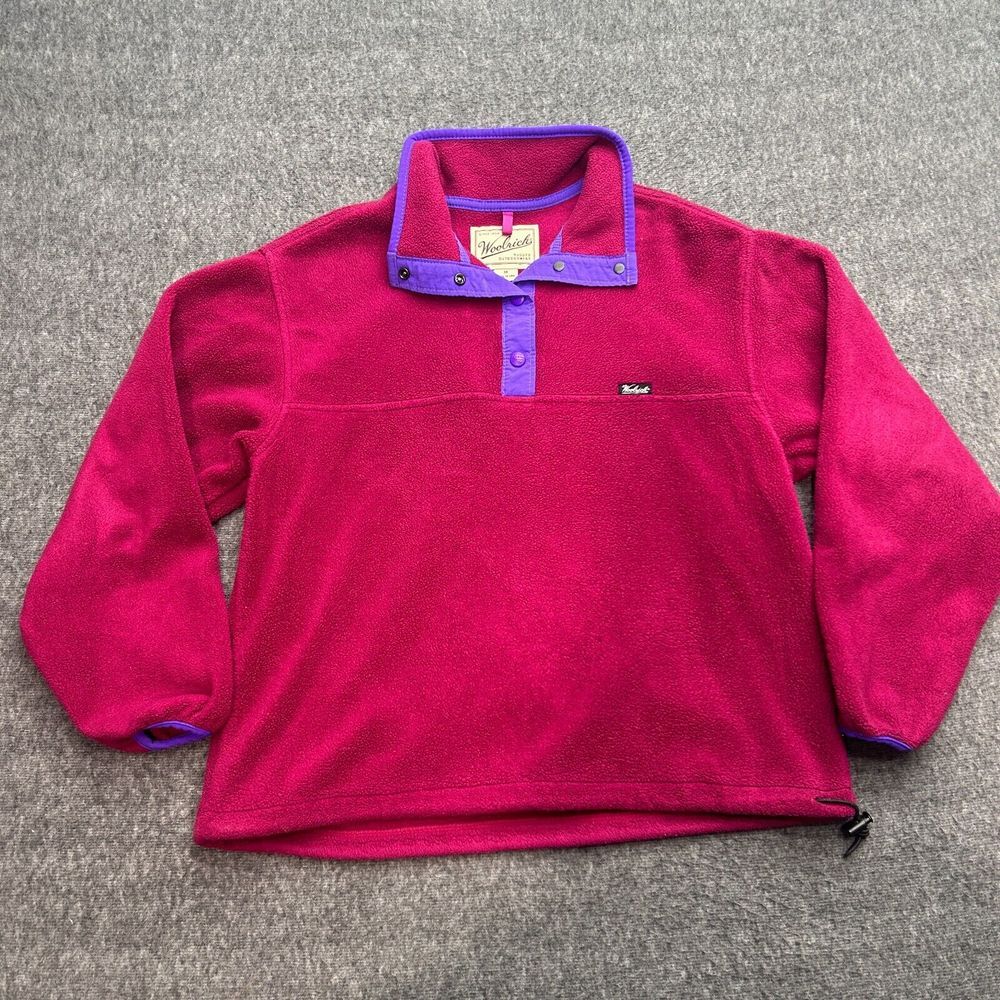 Woolrich Snap Fleece‎ Pull Over Jacket Medium Raspberry Pink USA Vintage 90s